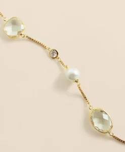 Faux Pearl, Faceted Glass and Cubic Zirconia Long Necklace