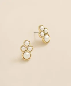 Faux-Pearl Gold-Plated Cluster Earrings