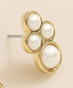 Faux-Pearl Gold-Plated Cluster Earrings