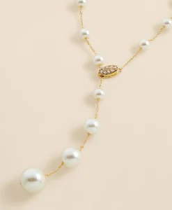 Faux Pearl & Gold-Toned Y-Neck Necklace