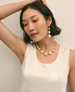 Faux-Pearl Sphere Linear Earrings