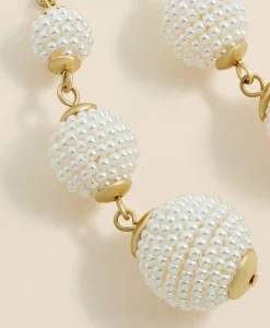 Faux-Pearl Sphere Linear Earrings