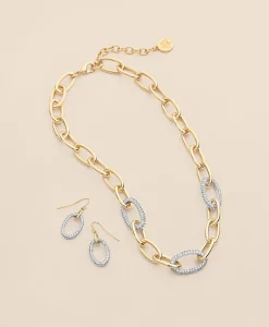 Gold-Tone Cubic Zirconia Link Necklace & Earrings Set