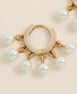 Gold-Toned Hoop Earrings with Drop Faux Pearls