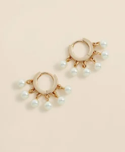 Gold-Toned Hoop Earrings with Drop Faux Pearls
