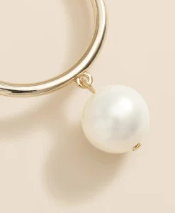 Gold-Tone Faux-Pearl Drop Hoop Earrings