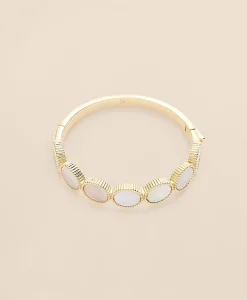 Gold-Tone Mother-Of-Pearl Bangle Bracelet