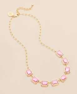 Gold-Tone Pink-Stone Collar Necklace