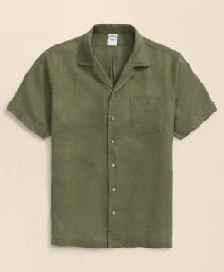 Irish Linen Camp Collar Short-Sleeve Sport Shirt