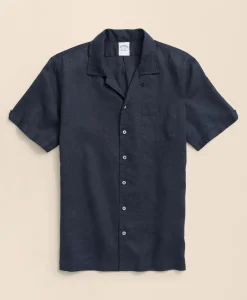 Irish Linen Camp Collar Short-Sleeve Sport Shirt
