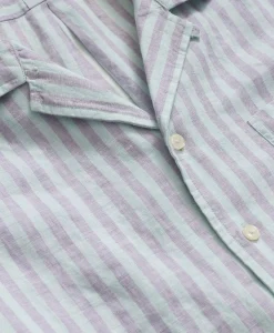 Irish Linen Camp Collar, Striped Short-Sleeve Shirt