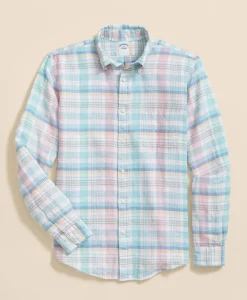 Irish Linen Polo Button Down Collar, Multi Plaid Shirt