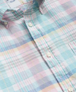 Irish Linen Polo Button Down Collar, Multi Plaid Shirt