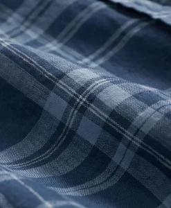 Irish Linen Polo Button Down Collar, Plaid Short-Sleeve Shirt