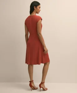 Jersey Cap-Sleeve Twisted-Detail Dress