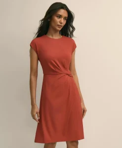 Jersey Cap-Sleeve Twisted-Detail Dress