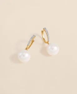 14k Gold Pearl Hoop Earrings