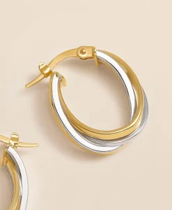 14k Yellow-White Gold Hoop Earrings