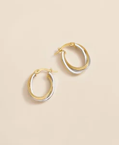 14k Yellow-White Gold Hoop Earrings