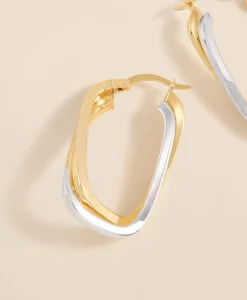 14k Yellow-White Gold Hoop Earrings