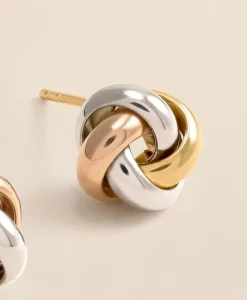 14k Yellow-White-Rose Gold Knot Stud Earrings