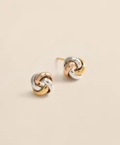 14k Yellow-White-Rose Gold Knot Stud Earrings