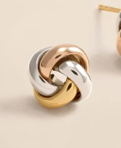 14k Yellow-White-Rose Gold Knot Stud Earrings