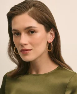 Large Hoop Earrings with Faux-Pearl Back Closure