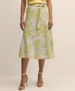 Linen A-Line Waist-Tie Skirt