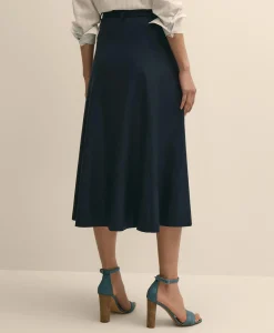 Linen-Blend Belted A-Line Skirt