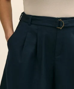 Linen Blend Belted Flounce Shorts