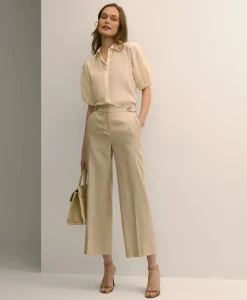 Linen-Blend Waist-Tab Wide-Leg Pants