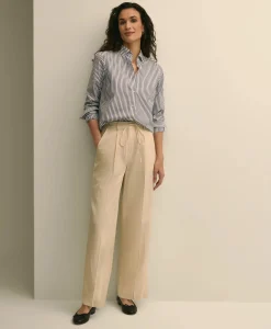 Linen-Cotton Blend Tie-Waist Wide-Leg Pants