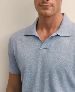 Linen-Cotton-Cashmere Short-Sleeve Mouliné Johnny Collar Sweater
