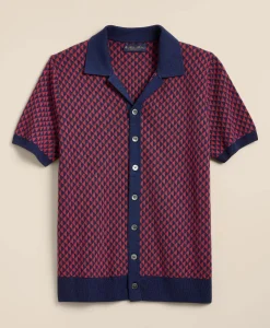 Linen-Cotton Jacquard Johnny Collar Cardigan