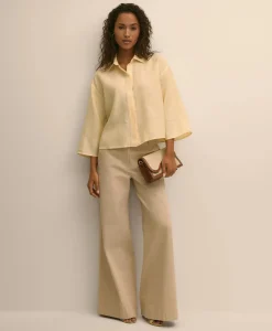 Linen Relaxed Bell-Sleeve Cropped Shirt