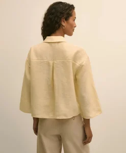 Linen Relaxed Bell-Sleeve Cropped Shirt