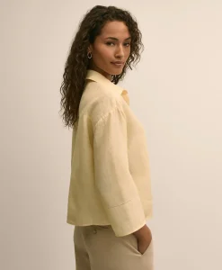 Linen Relaxed Bell-Sleeve Cropped Shirt