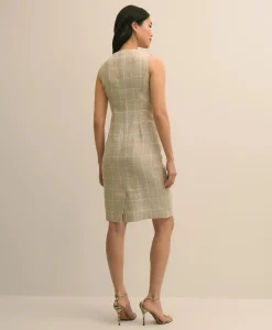 Linen-Wool Windowpane Sheath Dress