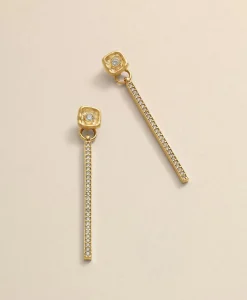 Loni Paul Crystal Bar Earrings in 14K Plated Gold