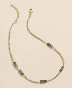 Loni Paul Labradorite Baguette Short Necklace in 14K Plated Gold