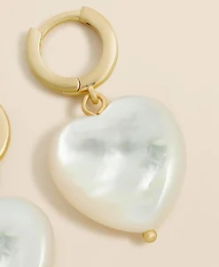 Mother-of-Pearl Gold-Toned Heart Hoop Earrings