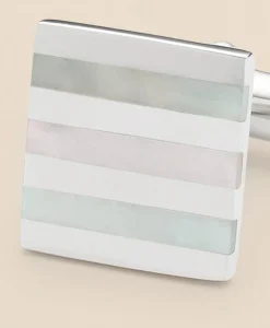 Mother-of-Pearl & Sterling Silver Rhodium-Plated Stripe Cufflinks