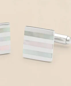 Mother-of-Pearl & Sterling Silver Rhodium-Plated Stripe Cufflinks