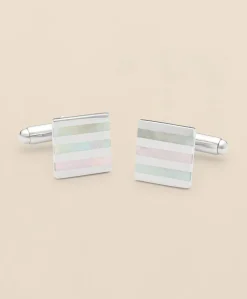 Mother-of-Pearl & Sterling Silver Rhodium-Plated Stripe Cufflinks