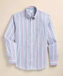 Performance Series Stretch Polo Button-Down Collar, Multi-Stripe Sport Shirt