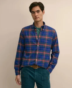 Portuguese Flannel Polo Button Down Collar, Black Watch Shirt