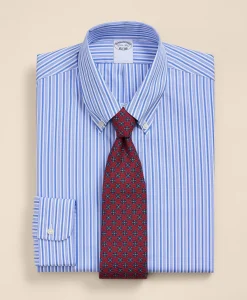 Pure Supima® Cotton Button Down Collar, Striped Dress Shirt