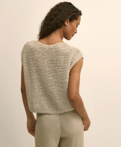 Relaxed Cotton Blend Short-Sleeve Shimmer Sweater