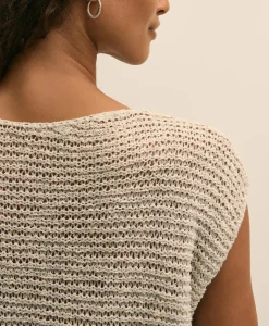 Relaxed Cotton Blend Short-Sleeve Shimmer Sweater